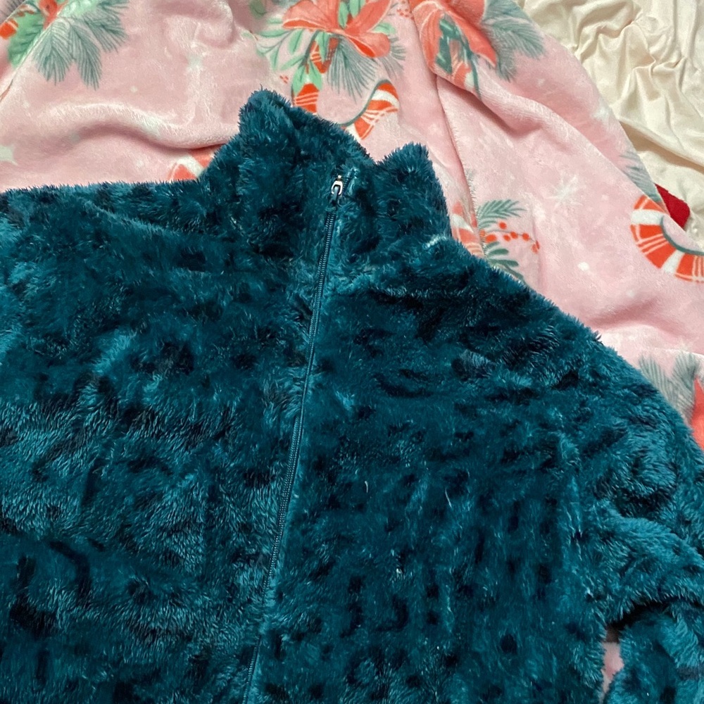 Teal Fuzzy Zip-Up Jacket